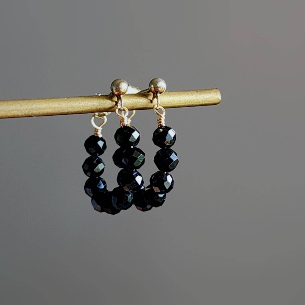 Black Tourmaline Stud Earrings 14k Gold Filled Hoops 25$